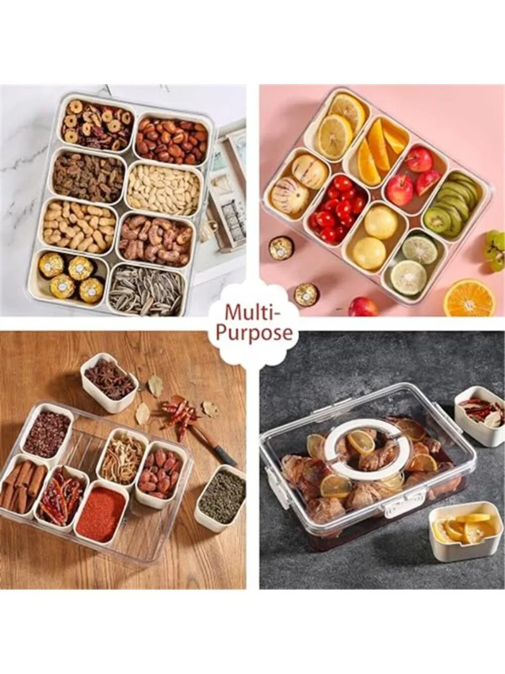 Divided Serving Tray with Lid and Handle - Snackle Box Charcuterie Container